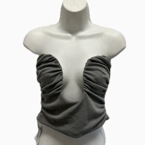 Gray Ruched Strapless Top